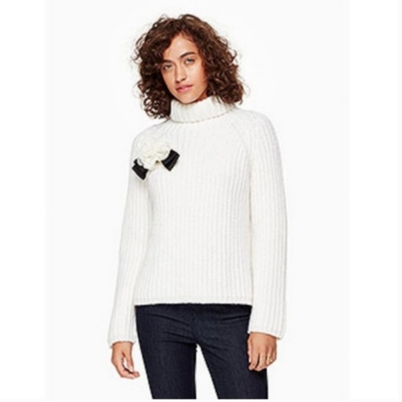 kate spade White Rosette Bow Alpaca Sweater xs nwo - Picture 4 of 7